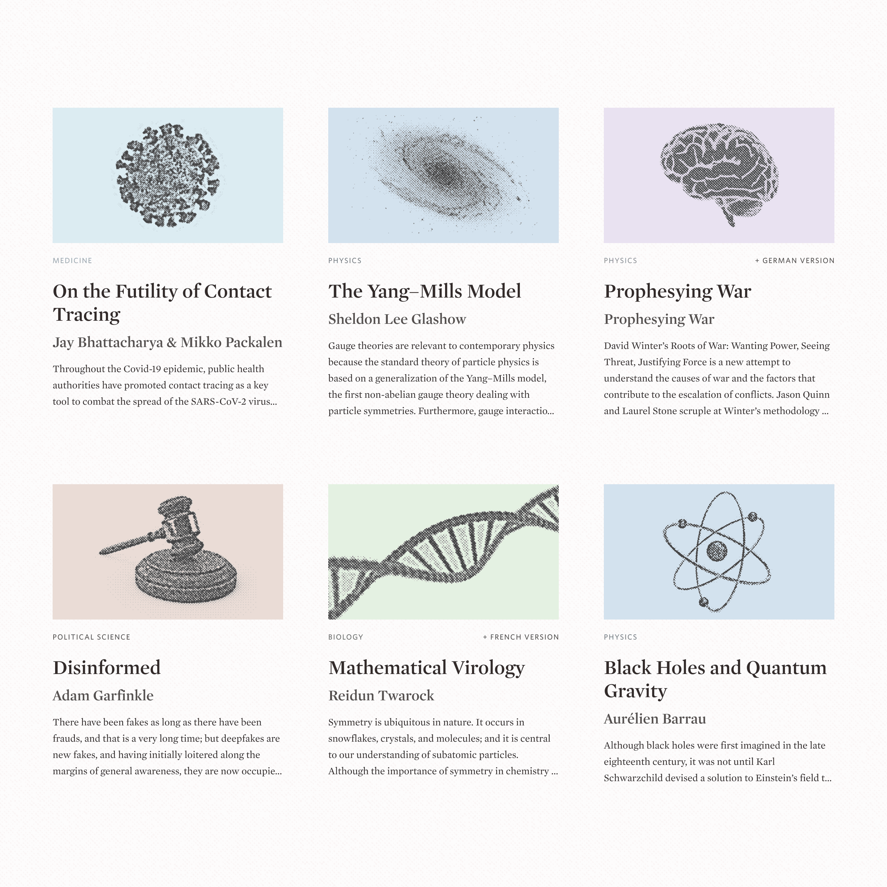 A list of articles from different scientific fields (es. medicine, physics, political science, biology, etc...)