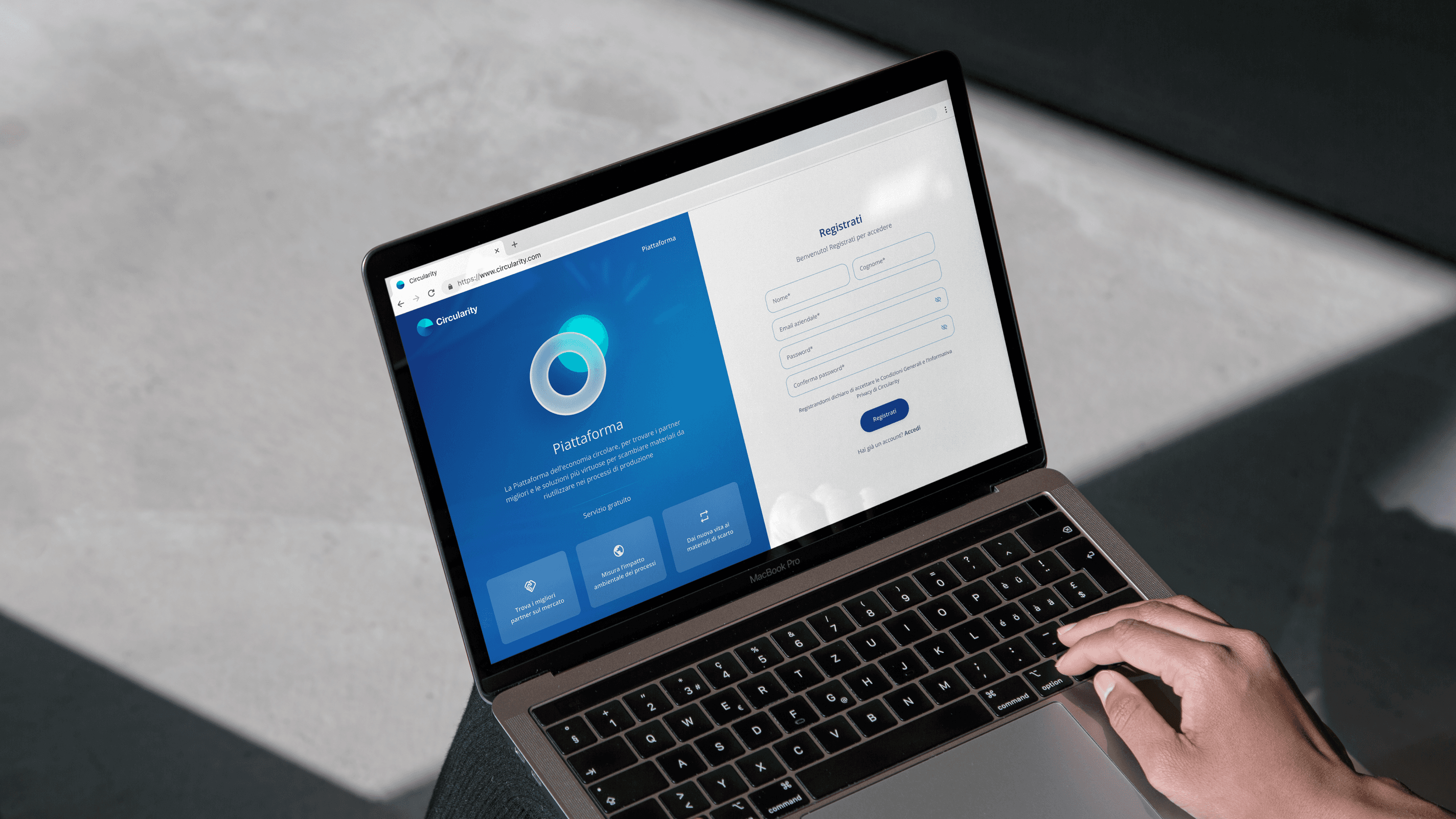 A laptop showing the registration phase to Circularity platform